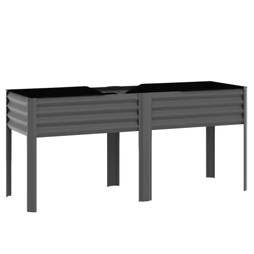 Outsunny Pat de grădină înălțat din metal, cutie de plantare extra mare cu traverse de întărire și insert din material nețesut, 180 x 55 x 80 cm, gri