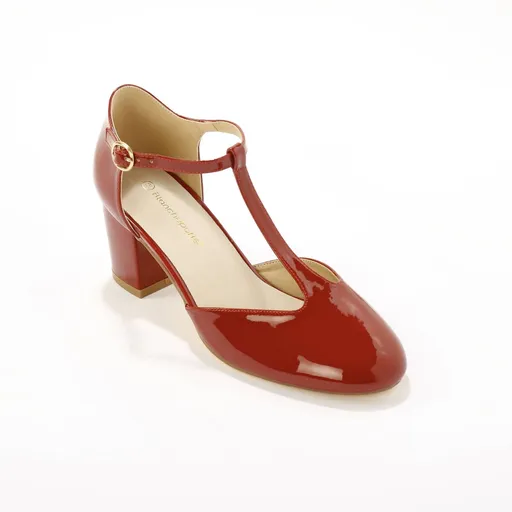 Pantofi cu toc din piele lăcuită și baretă pe picior