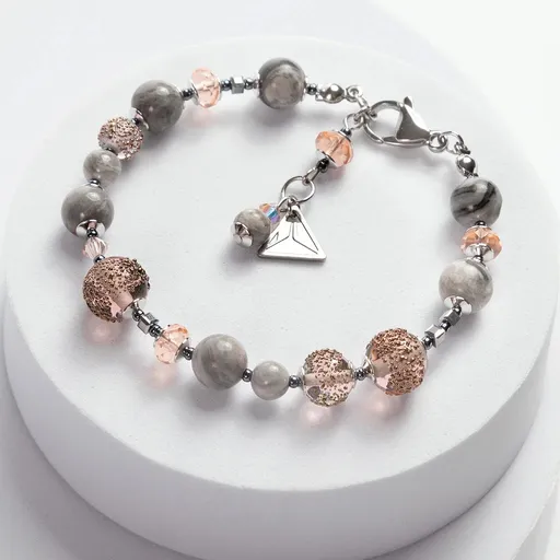 Lampglas Brățară Misty Earth din perle Lampglas și jasp Timeless Beauty BTB16