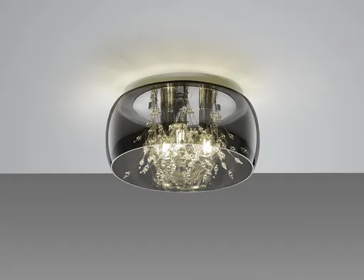 Plafoniera Crystel, TRIO, 34x17.5 cm, 28W, 3x E14, sticla, argintiu