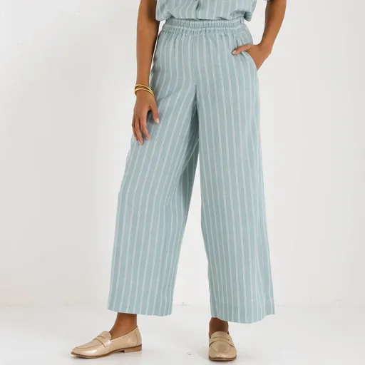 Pantaloni largi cu dungi și talie elastică