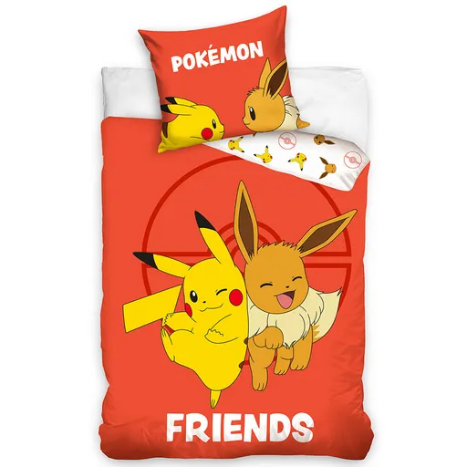 Carbotex Lenjerie de pat pentru copii Pokémon Eeveși Pikachu, 140 x 200 cm, 70 x 90 cm