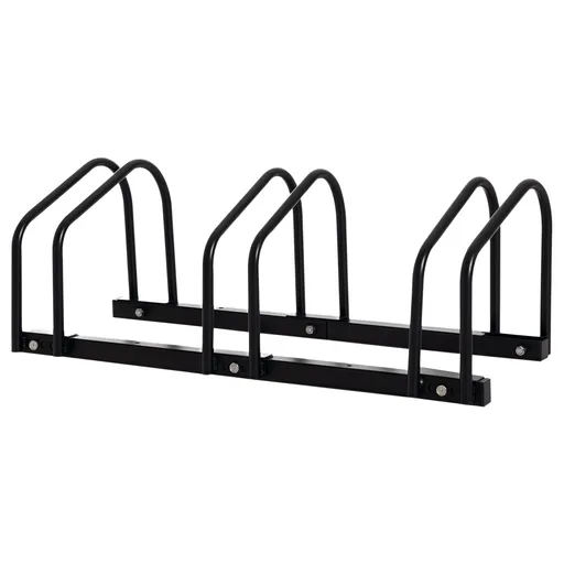 HOMCOM Suport pentru 3 biciclete, depozitare pneuri de 65 mm pe sol sau pe perete, 76 x 33 x 27 cm oțel negru | Aosom Romania