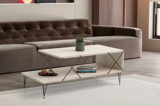 Masuta de cafea, Hanah Home, Loire, 100x40x50 cm, Travertin / Negru