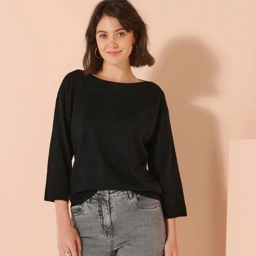 Pulover cu gât tip barcă și mâneci 7/8