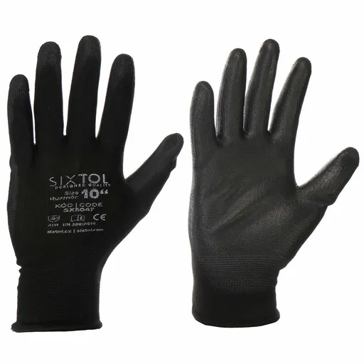 Sixtol Mănuși de lucru din poliester GLOVE PE-PU10 negru, mărime 10"
