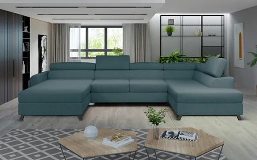 Coltar extensibil dreapta 5 locuri ELTAP, Jos-44, Josette, 370x190x98 cm, lemn/poliester, albastru