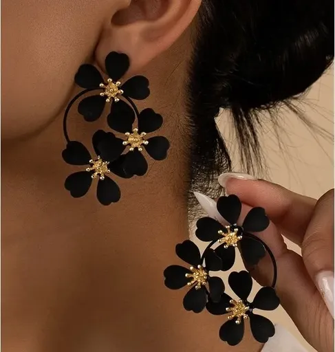 Cercei cu Surub Black Flower Decor - 35807736