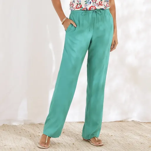 Pantaloni cu picior lat de culoare solidă, cu talie elastică, din viscoză