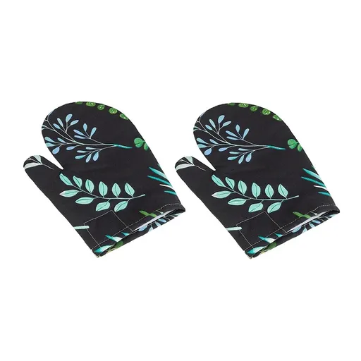 Mănușă de bucătărie Bellatex Frunze negru, 28 x 18 cm, 2 buc