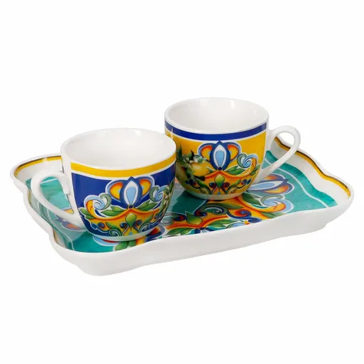 Set 2 cesti cu tava servire, Citrus Tete A Tete, Brandani, 18.5x15 cm, portelan