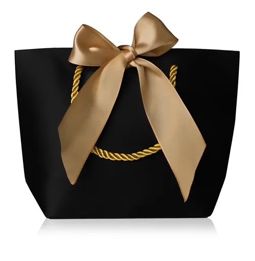 Troli Geantă cadou neagră cu panglică aurie S