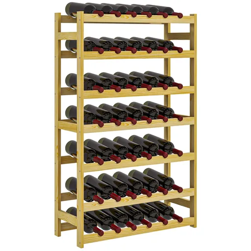 HOMCOM Suport pentru Vin din Lemn, Suport pe 7 niveluri pentru 42 de sticle de Vin, Suport Subțire pentru Bar, 63x25x102 cm, Natural | Aosom Romania