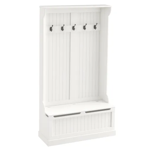 HOMCOM Mobilier de intrare cu banc cuier 3 în 1, 5 cârlige, banc de depozitare pentru sufragerie, coridor 96 x 34 x 179,7 cm crem | Aosom Romania
