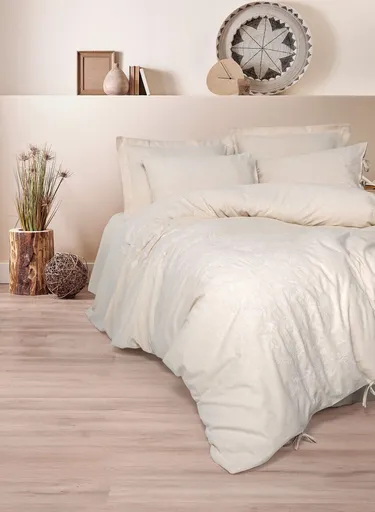 Lenjerie de pat dubla, L'essentiel Maison, Kivora, 25% in / 75% bumbac, Bej