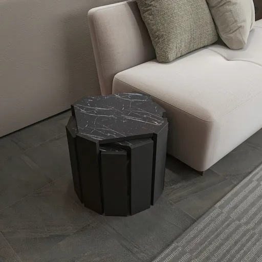 Masuta de cafea, Hanah Home, Lori, 44.5x41x44.5 cm, Negru / Marmură