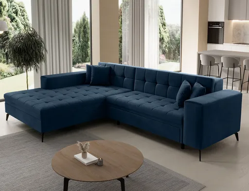 Coltar extensibil stanga 4 locuri ELTAP, Sol-19, Solange, 292x196x84 cm, lemn/poliester, albastru inchis