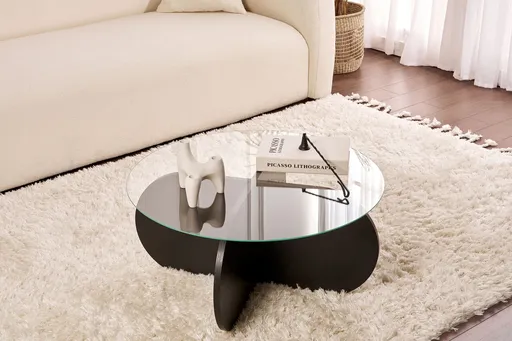 Masuta de cafea, Hanah Home, Aeris, 75x35x75 cm, Negru lemn / Fumuriu