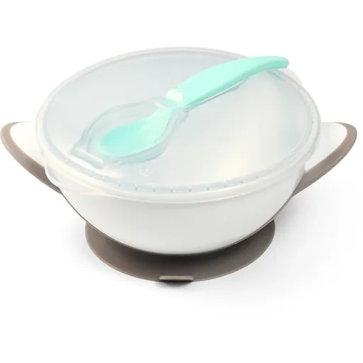 BabyOno Be Active Suction Bowl with Spoon serviciu de masă pentru copii pentru copii Grey 6 m+ 2 buc