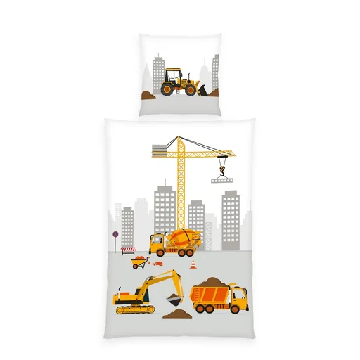Lenjerie de pat din bumbac pentru copii Herding Construcții, 135 x 200 cm, 80 x 80 cm