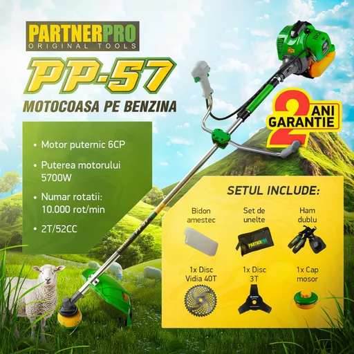 Motocoasa pe Benzina Partnerpro PP57, 6CP, 52CC, 2T
