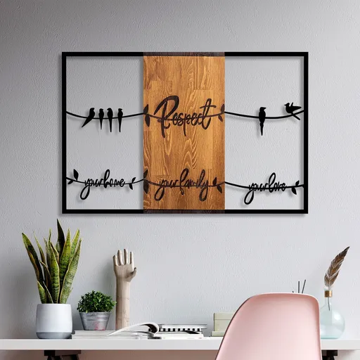 Decoratiune de perete, Respect Your Home Your Family Your Love 1, Dimensiune: 88 x 57 cm, Nuc / Negru