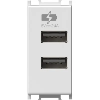 Modul Incarcator 2*USB 5V 2,1A 1M alb mat, TEM Modul TEM-EM67MW-U