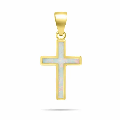 Brilio Silver Pandantiv placat cu aur Cruce cu opal sintetic alb PT141Y