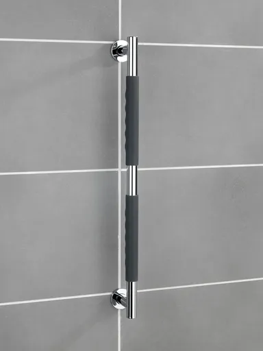 Maner de siguranta pentru baie Secura, Wenko, 65.5x9x5 cm, inox/silicon, antracit/argintiu lucios