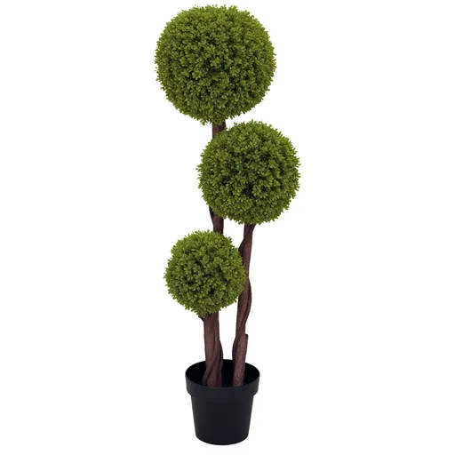 HOMCOM Plantă Artificială de Buxus cu 3 Sfere, Ghiveci Inclus și Bază Întărită, Ø19,5x115 cm, Verde | Aosom Romania