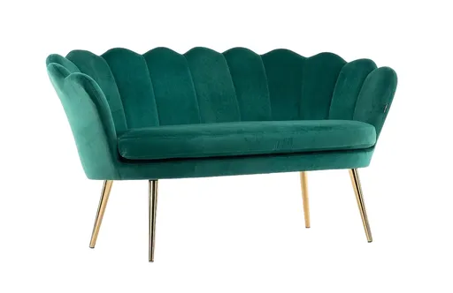 Canapea de Asteptare Freya 143cm, pentru Coafor, Velur Verde, Picioare Aurii