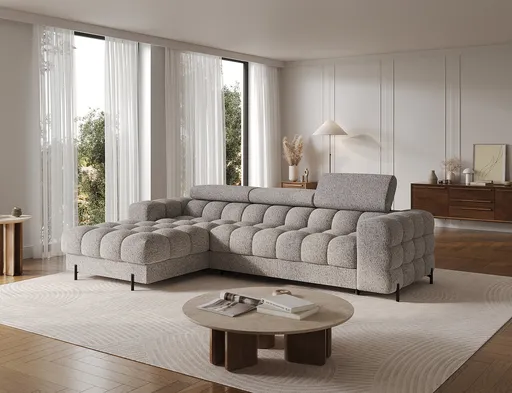 Coltar extensibil stanga 3 locuri ELTAP, LT-20PEL, Felro, 285x181x93 cm, lemn/poliester, gri