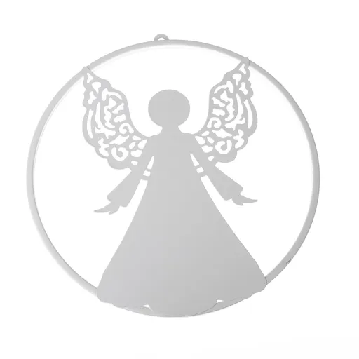 Decorațiune metalică de Crăciun pentru perete, )ngerul Galadriel, alb, 38 x 39,5 cm