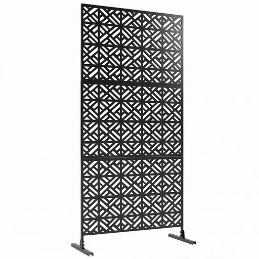 Outsunny Panou despărțitor decorativ pentru intimitate exterior Claustra decorativă pentru grădină 3 panouri cu model geometric Oțel 92x40x192cm Negru