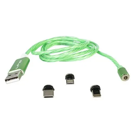 Cablu 1M 3IN1 tip C/IPHONE/MICRO USB iluminat LED verde LTC MAGIC-CABLE-G