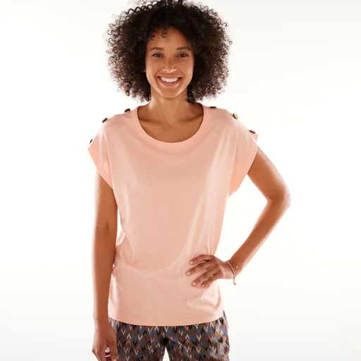 Tricou de culoare solidă cu nasturi de nucă de cocos pe umeri