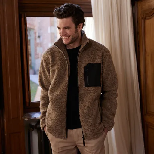 Jachetă călduroasă din piele de căprioară cu fermoar