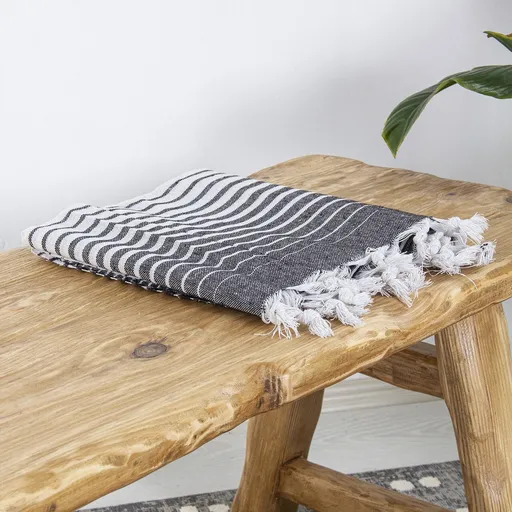 Prosop de plaja, L'essentiel Maison, Alagra, 100x170 cm, Negru