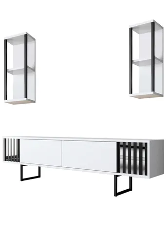 Set mobilier living, Hanah Home, Chrome Line Set, Alb/Negru