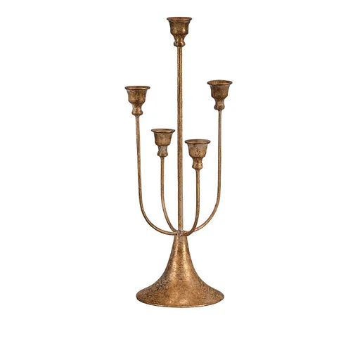 Sfeșnic metalic cu cinci brațe, auriu, 18 x 18 x44 cm