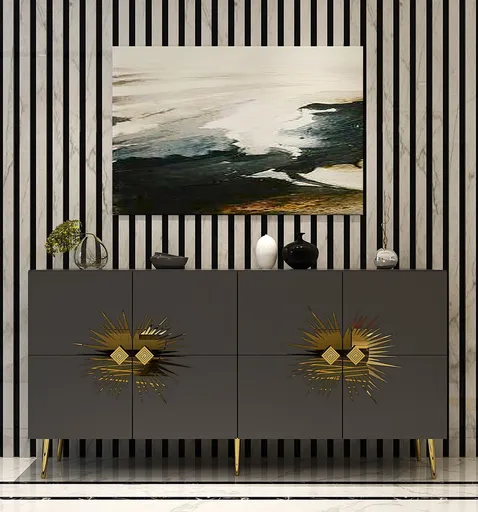 Consola, Hanah Home, Nida KB150, 150x75x35 cm, Antracit / Aur