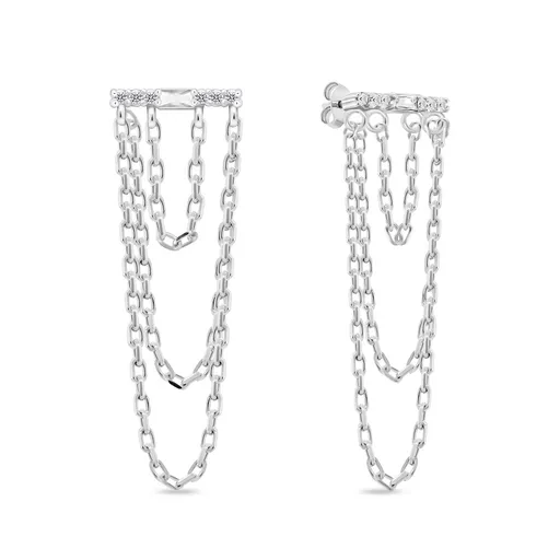 Brilio Silver Cercei cu lănțișor atemporal cu zirconi EA999W
