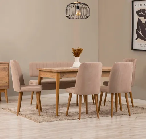 Set masa extensibila si scaune, Hanah Home, Vina, Pin Atlantic / Piatră