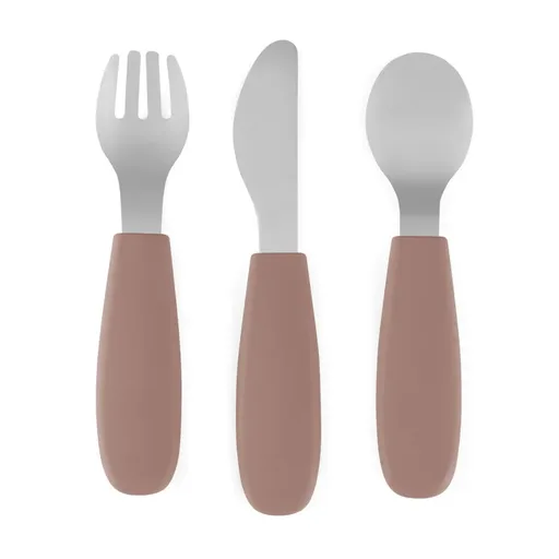 Petite&Mars Take&Match Stainless Steel Cutlery Set tacâmuri pentru copii Velvet Latte 12m+ 3 buc