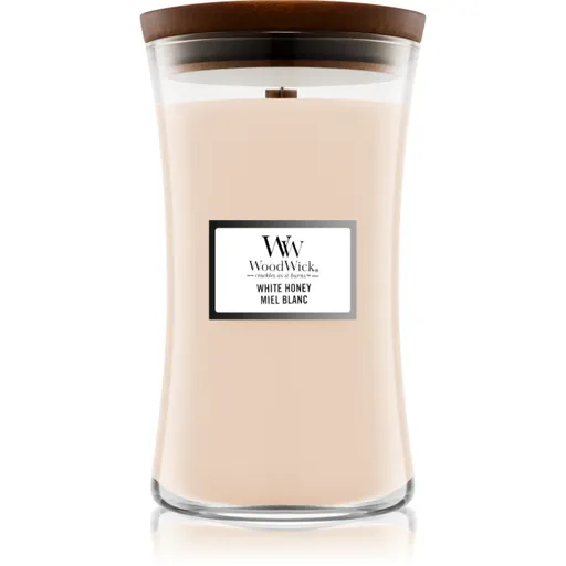 Woodwick White Honey lumânare parfumată cu fitil din lemn 609.5 g