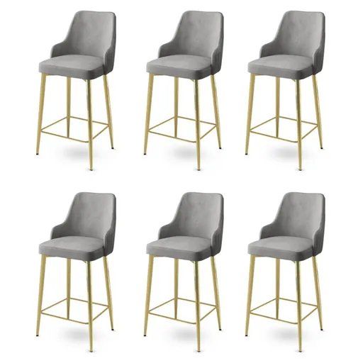 Set scaune de bar 6 piese, Hanah Home, Enox, Gri / Auriu