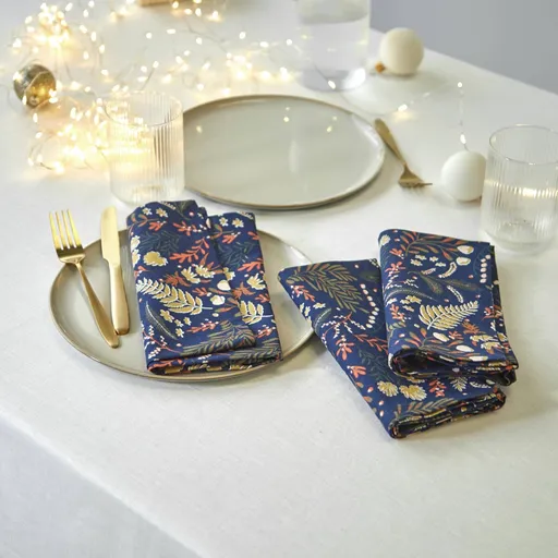 Set de 3 șervețele din material textil cu imprimeu cu frunze