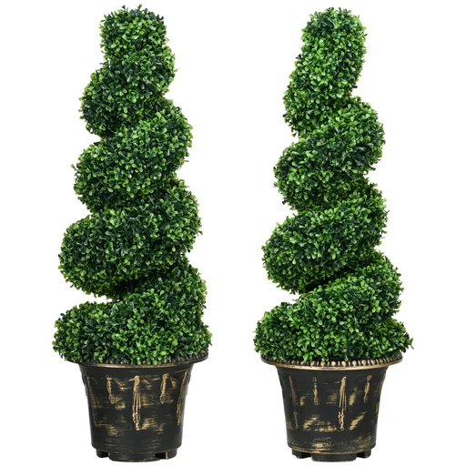 HOMCOM Arbore artificial formați în spirală, set de 2 plante artificiale, cu ghiveci, înălțime 90 cm, Verde | Aosom Romania