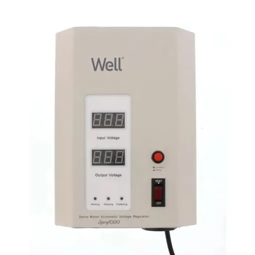 Stabilizator automat de tensiune cu servo motor montabil pe perete, 1000VA/600W, alb, Well