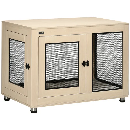 PawHut Cușcă pentru câini pe suport cu pernă detașabilă din oțel negru și aspect de lemn - 94 x 60 x 71,5 cm, culoare fag natural | Aosom Romania